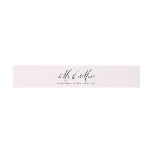 Blush & Black Mr. & Mrs. Elegant Script Wedding Einladungsbanderole (Flach)