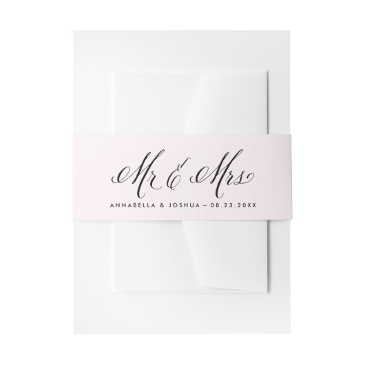 Blush & Black Mr. & Mrs. Elegant Script Wedding Einladungsbanderole (Vorderseite Beispiel)