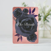 Blush Black Rose Goth Wedding Details Einladung (Stehend Vorderseite)