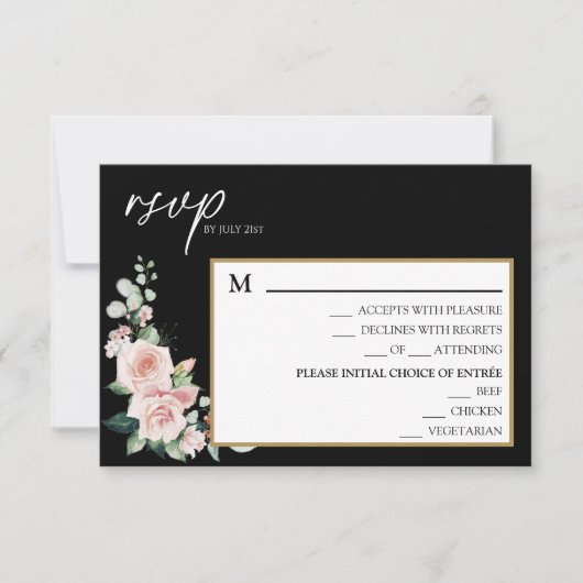 Blush Black Wedding Menu RSVP Card Karte (Vorderseite)