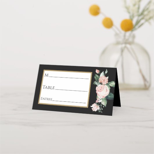 Blush Black Wedding Platzkarte (Vorderseite)