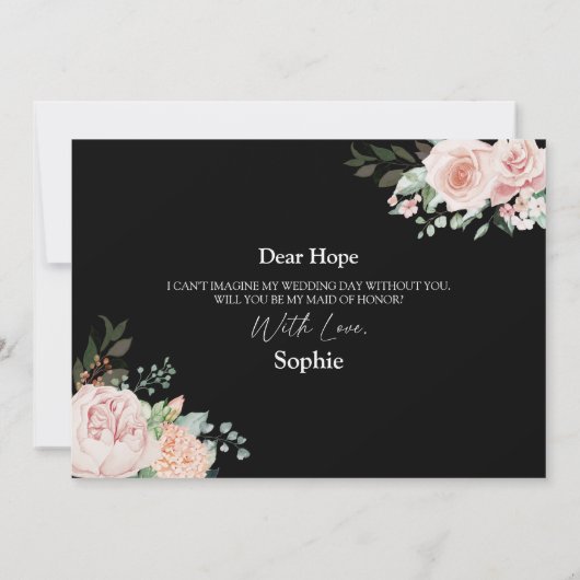 Blush Black Wedding Trauzeugin Vorschlag Einladung (Rückseite)