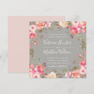 Blush Blom Floral Wedding Einladung   Grau