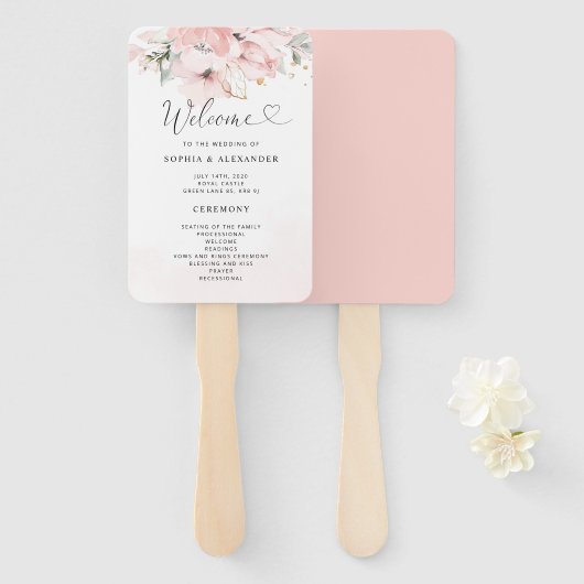 Blush Blom Hochzeitsprogramm Fan Fächer (Vorne und Hinten)