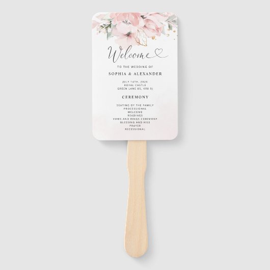 Blush Blom Hochzeitsprogramm Fan Fächer (Vorderseite)