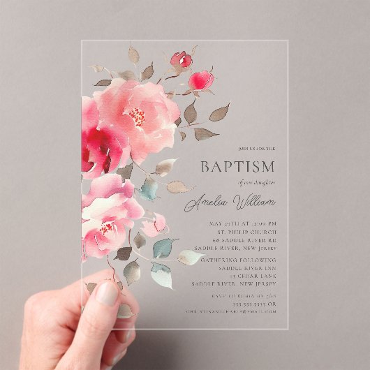 Blush Bloms Taufe Acryleinladungen (Insitu (Handheld))