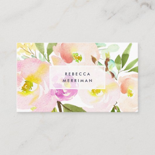 Blush Bloom | Aquarellfarbener QR-Code Visitenkarte (Vorderseite)