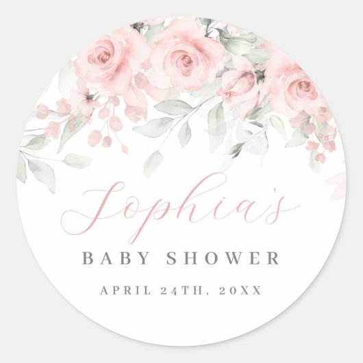 Blush Bloom Baby Dusche Runder Aufkleber (Vorderseite)