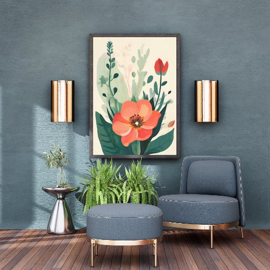 Blush Bloom: Blume und Blätter zeichnen Kunstdruck Fotodruck