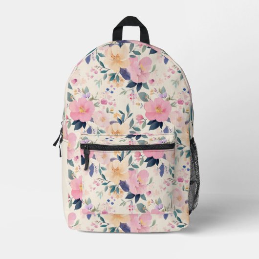 Blush&Bloom Elegante Blumenpastellfarben Bedruckter Rucksack (Vorderseite)
