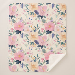 Blush & Bloom Gemütliches Pastellblumen Elegante Sherpadecke