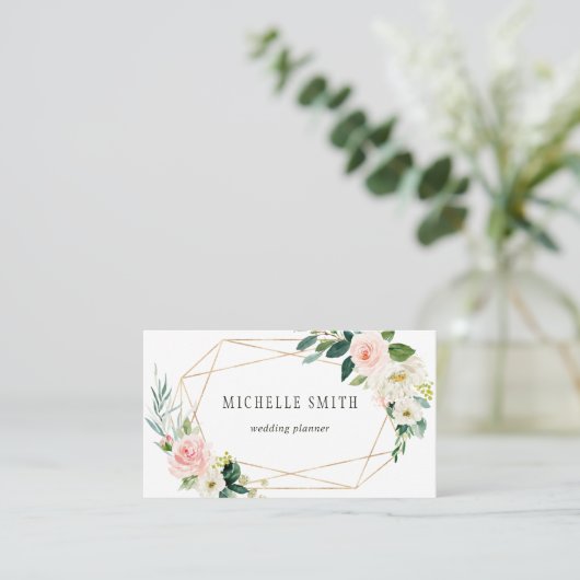 Blush Bloom Geometric-Rahmen Visitenkarte (Stehend Vorderseite)