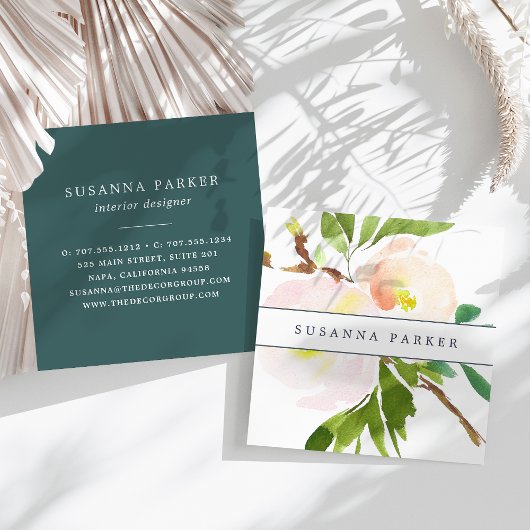 Blush Bloom | Moderne Aquarellblumen Quadratische Visitenkarte