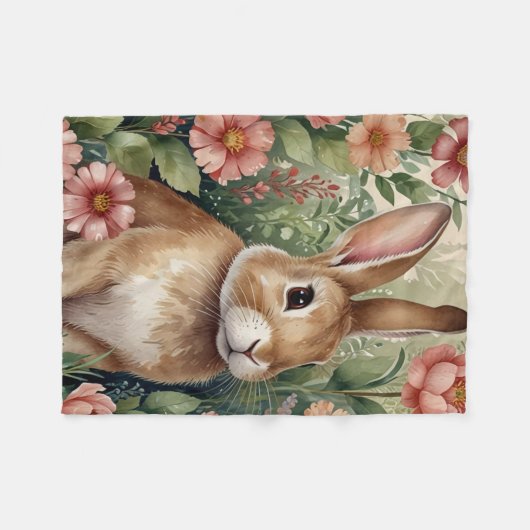 Blush Blooms and Bunny Dreams  Fleecedecke (Vorderseite (Horizontal))
