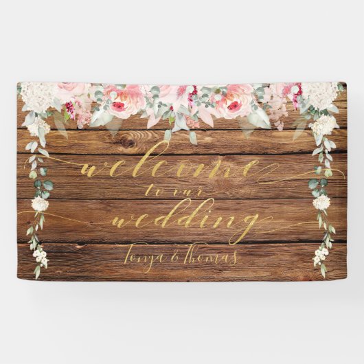 Blush Blooms Extravagante Gold Kalligraphie Holz W Banner (Horizontal)