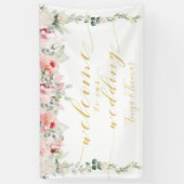 Blush Blooms Extravagante Goldkalligrafie Willkomm Banner (Vertikal)