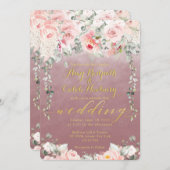 Blush Blooms Hochzeit Extravagante Gold-Kalligrafi Einladung (Vorne/Hinten)