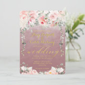 Blush Blooms Hochzeit Extravagante Gold-Kalligrafi Einladung (Stehend Vorderseite)
