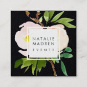 Blush Blooms | Schwarz Quadratische Visitenkarte (Vorderseite)