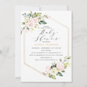 Blush Bloral Baby Dusche Gold Geometric Blush Einladung (Vorderseite)