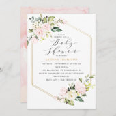 Blush Bloral Baby Dusche Gold Geometric Blush Einladung (Vorne/Hinten)