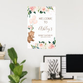 Blush Bloral Bear Balloon Baby Dusche Begrüßungsze Poster (Heimbüro)
