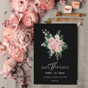 Blush Bloral Black Wedding Save the Date Card