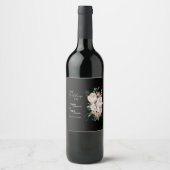 Blush Bloral Black Wedding Wine Label Weinetikett (Vorderseite)