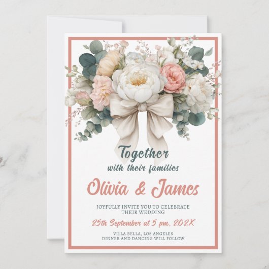 Blush Bloral Bouquet Hochzeitseinladung Einladung (Vorderseite)