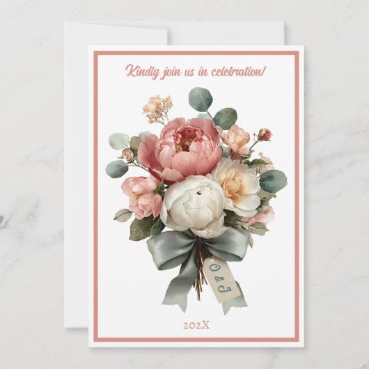 Blush Bloral Bouquet Hochzeitseinladung Einladung (Rückseite)