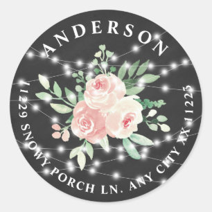 Blush Bloral Bouquet String Lights Rücksendeadress Runder Aufkleber