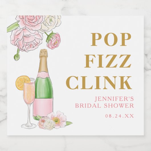 Blush Bloral Brunch und Bubbly Pop Fizz Clink Schaumweinetikett (Einzelnes Label)