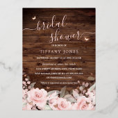 Blush Bloral Butterfly Rustikales Brautparty Folieneinladung (Vorderseite)