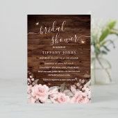 Blush Bloral Butterfly Rustikales Brautparty Folieneinladung (Stehend vorne)