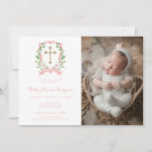 Blush Bloral Foto Taufe Einladung (Vorderseite)