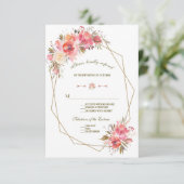 Blush Bloral Gold Glitzer Frame Wedding RSVP (Stehend Vorderseite)