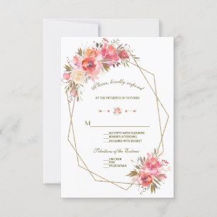 Blush Bloral Gold Glitzer Frame Wedding RSVP Karte