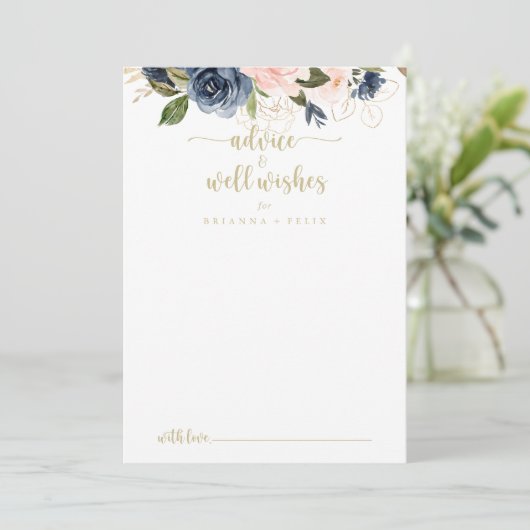 Blush Bloral Gold Hochzeitswell wünscht Hinweiskarte (Stehend Vorderseite)