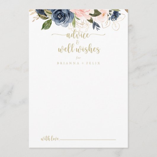 Blush Bloral Gold Hochzeitswell wünscht Hinweiskarte (Vorderseite)