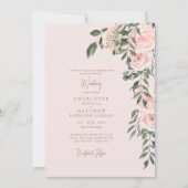 Blush Bloral Gold Text Blush Hochzeit Einladung (Vorderseite)