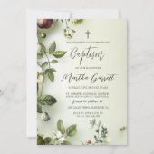 Blush Bloral Green Girl Taufe Einladung (Vorderseite)