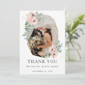 Blush Bloral Greenery Goldenes geometrisches Foto  Dankeskarte (Stehend Vorderseite)