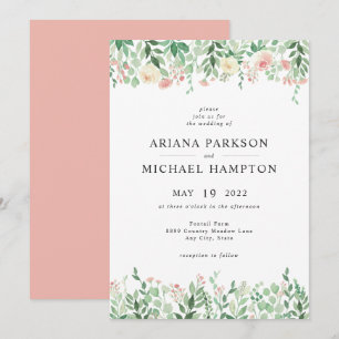 Blush Bloral Greenery Hochzeit Einladung 4196