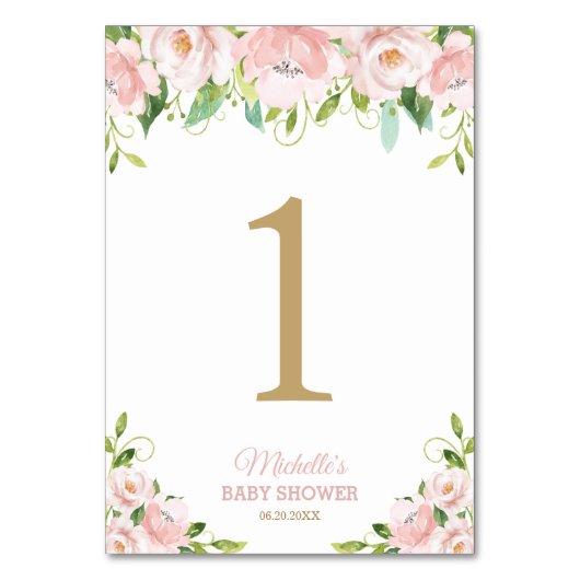 Blush Bloral Greenery Lion Cub Babydusche Tischnummer (Vorderseite)