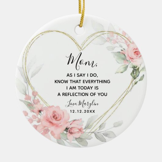 Blush Bloral Heart Geometric Mother The Bride Keramik Ornament (Vorne)