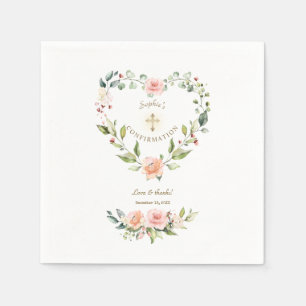 Blush Bloral Heart Gold Cross Girl Bestätigung Serviette