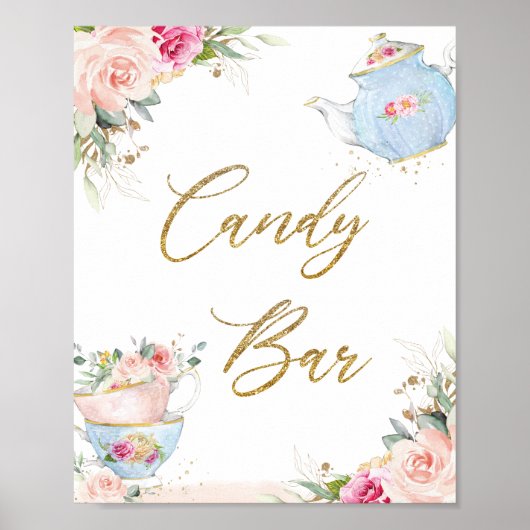 Blush Bloral High Tee Party Candy Bar Bridal Baby Poster (Vorne)