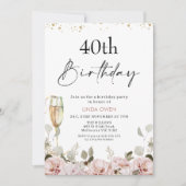 Blush Bloral jedes Alter Geburtstag Einladung (Vorderseite)