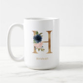 Blush Bloral Monogram Letter "H" Personalisiert Kaffeetasse (Links)