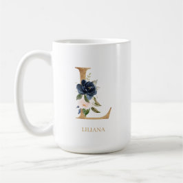 Blush Bloral Monogram Letter "L" Personalisiert Kaffeetasse